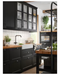 An image featuring IKEA's Shaker style LERHYTTAN kitchen in black.