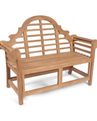 An image of a Lutyens- style garden bench in teak wood.