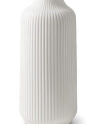 Image of a long elegant ribbed Nordic style white vase.