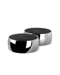 Image of a pair of small round N.O.W. Tone Therapy System speakers. Listen to tones to help relieve stress and aid meditation.