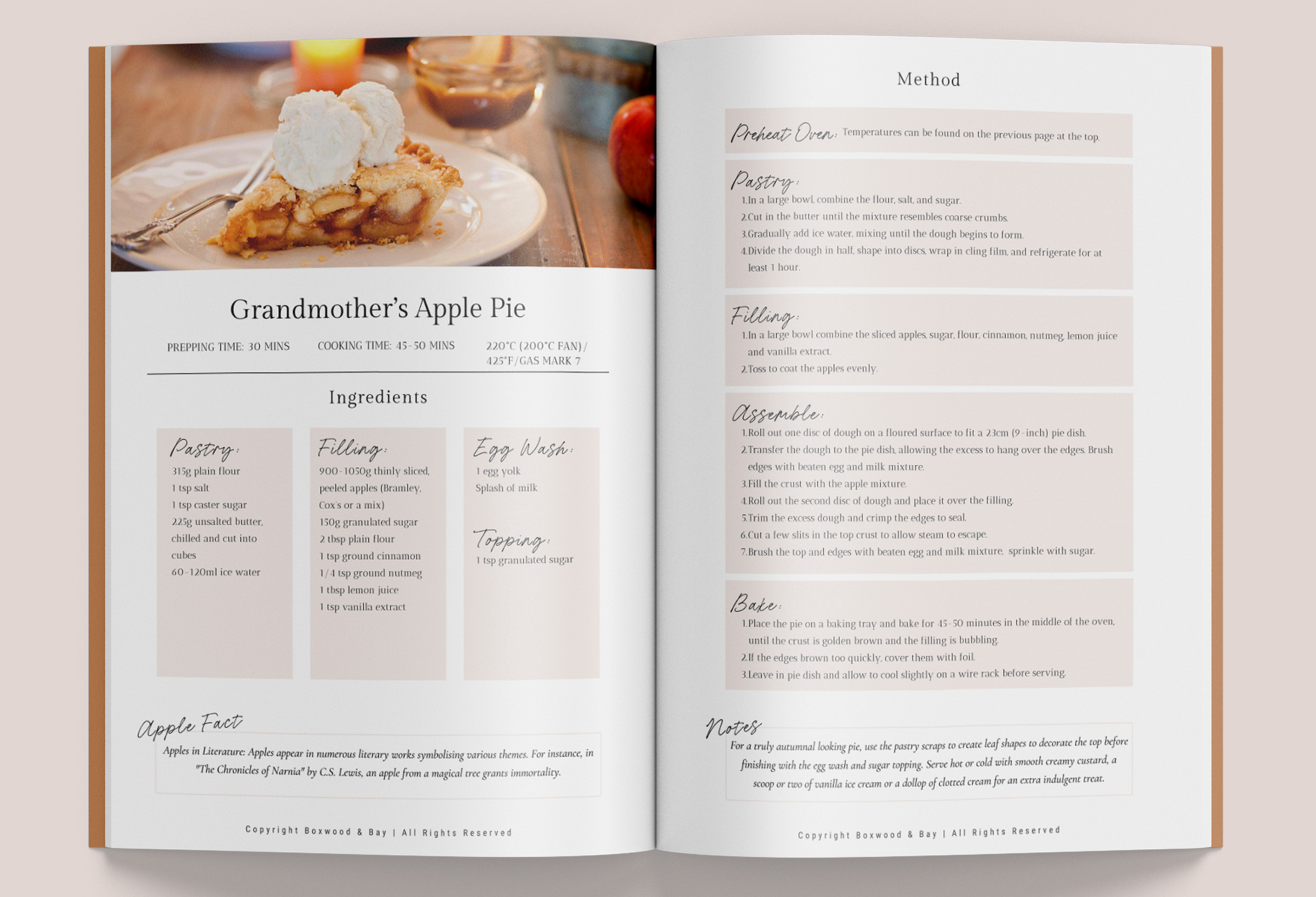 Image showing a recipe within a magazine. The recipe is for Grandmother's Apple Pie. September harvest.