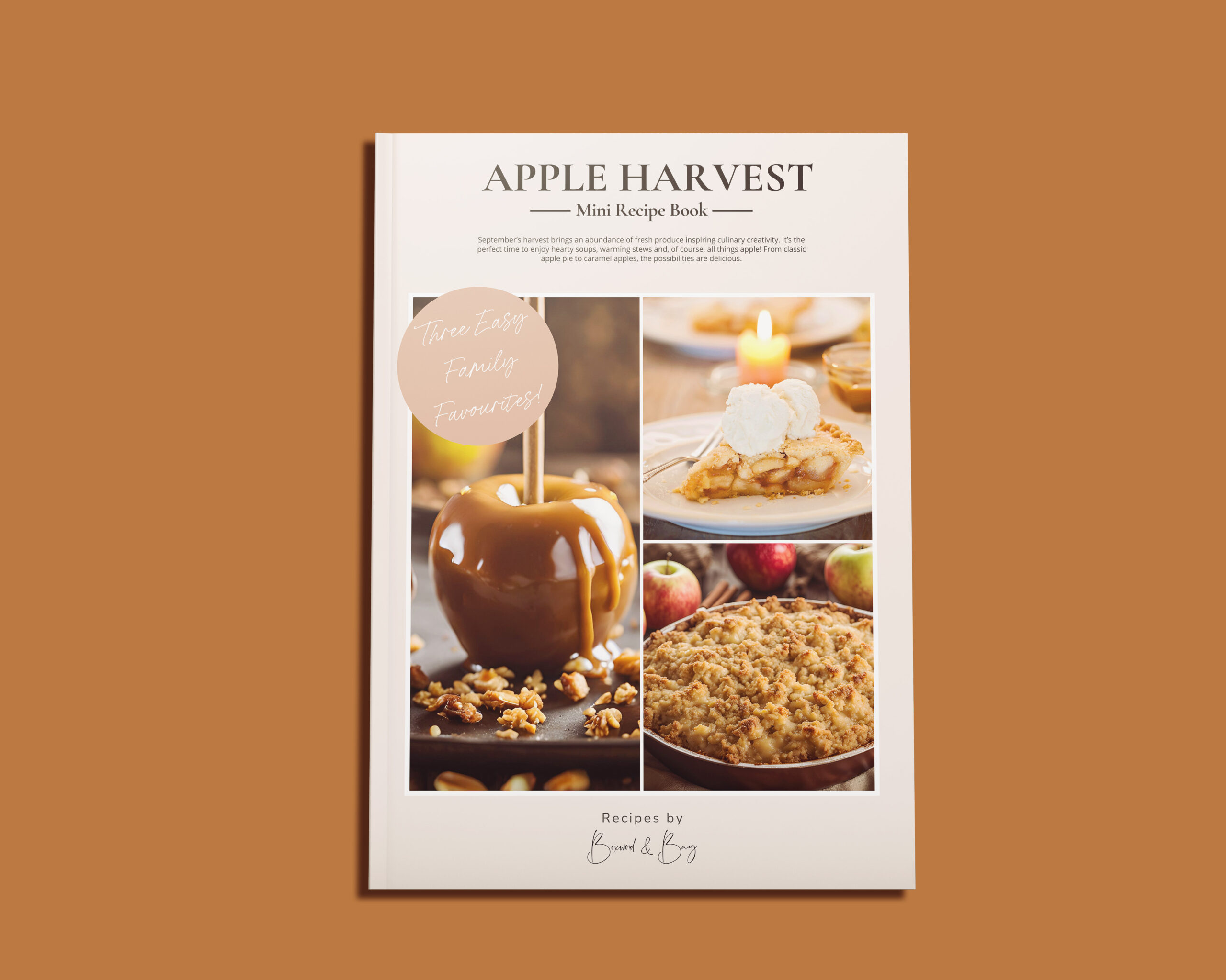 Image of the cover of a mini cookbook in magazine format. September apple harvest.