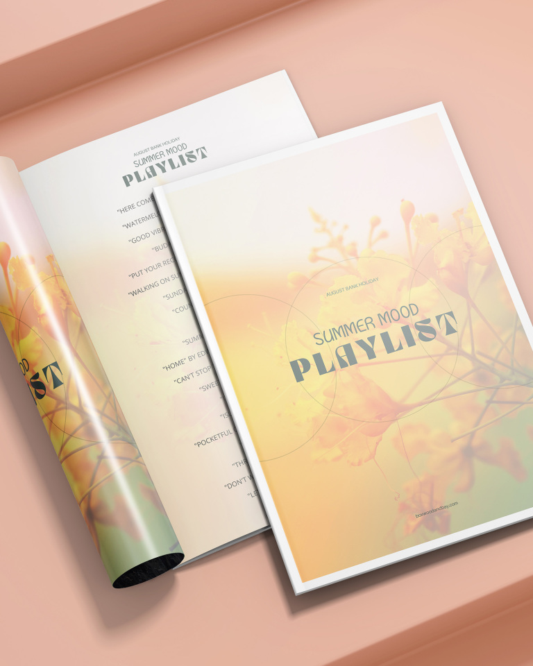 Image of printed Summer Moods Playlist, a curated summer themed playlist for August Bank Holiday weekend.