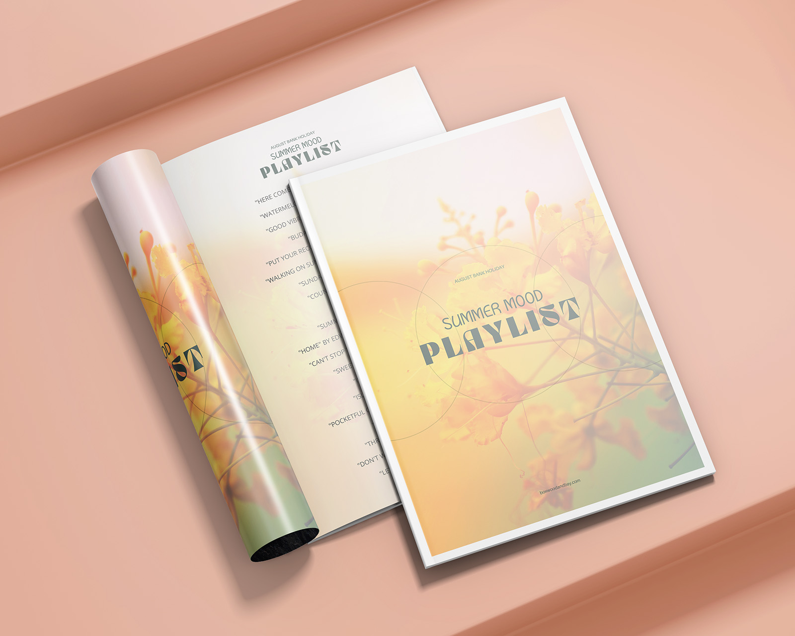 Image of printed Summer Moods Playlist, a curated summer themed playlist for August Bank Holiday weekend.