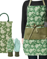 Image of a gardening set consisting of an apron, gloves and kneeling pad.
