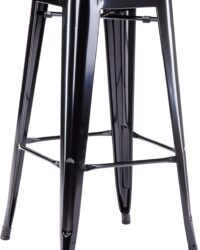 Image of a square industrial style stool, black with natural wood square seat.