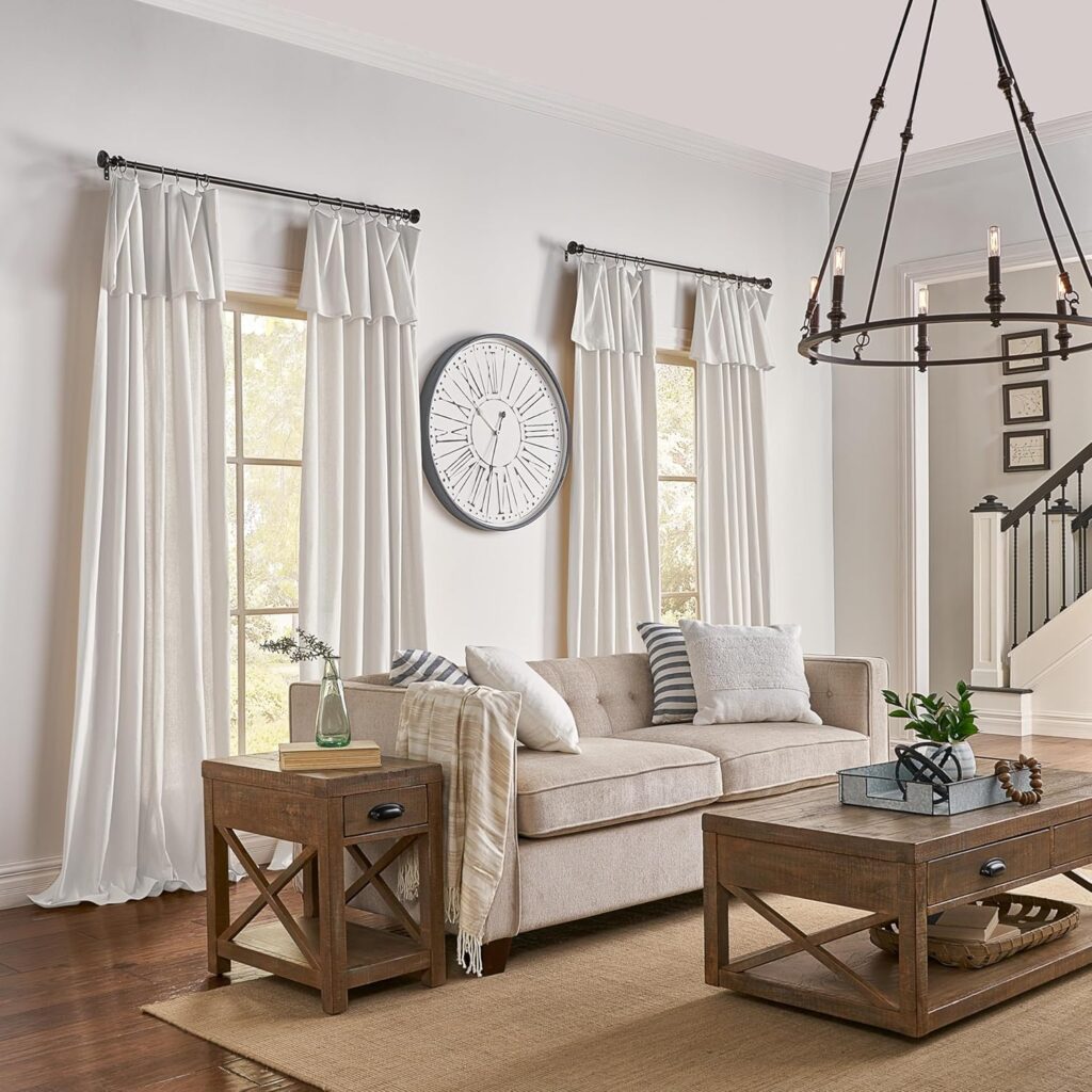 An alternative image showing the Drop Cloth Curtain Panel(s) hanging in a room setting. Sold as single panel only. Available to buy from Amazon.