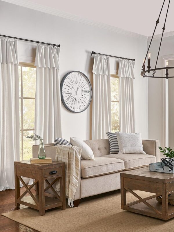 An alternative image showing the Drop Cloth Curtain Panel(s) hanging in a room setting. Sold as single panel only. Available to buy from Amazon.