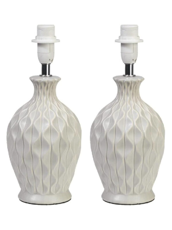 Image of a pair of Soft Grey Vintage Ceramic Lamp Bases (lampshade not included). Available to buy from Amazon. soft grey ceramic lamp base set of 2