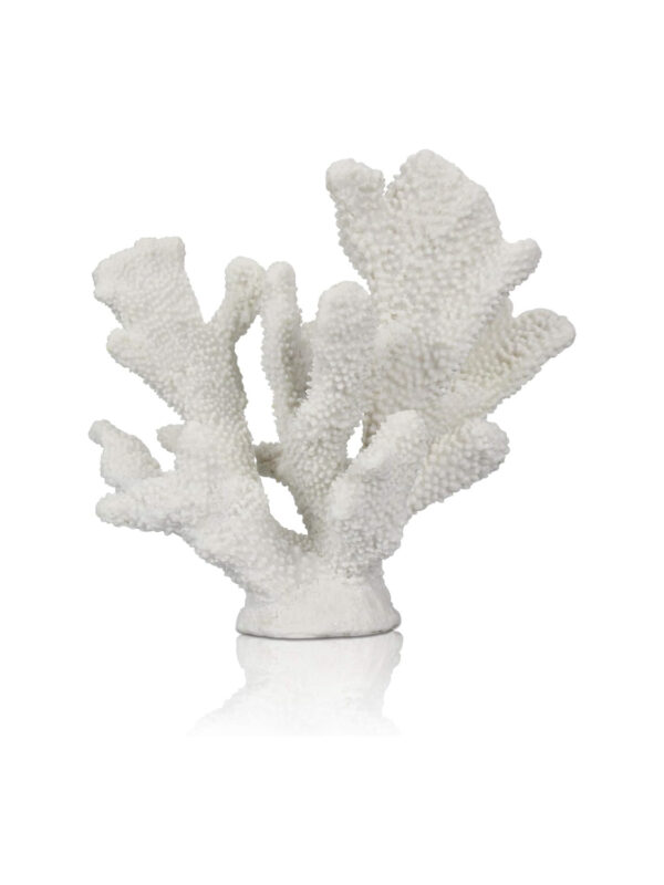 White faux coral ornament crafted from resin with detailed branching texture.